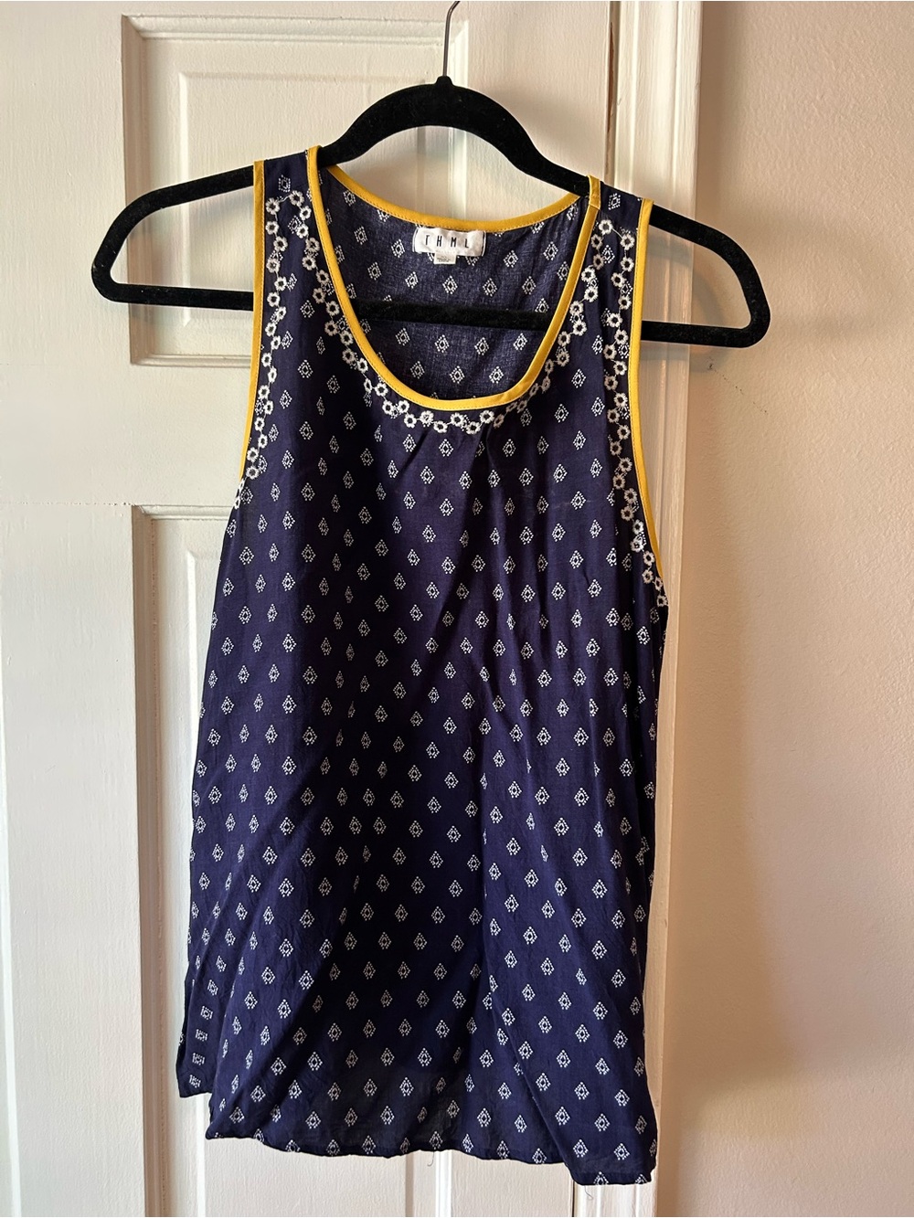 THML Navy Tank with Yellow Piping and White Diamond Print